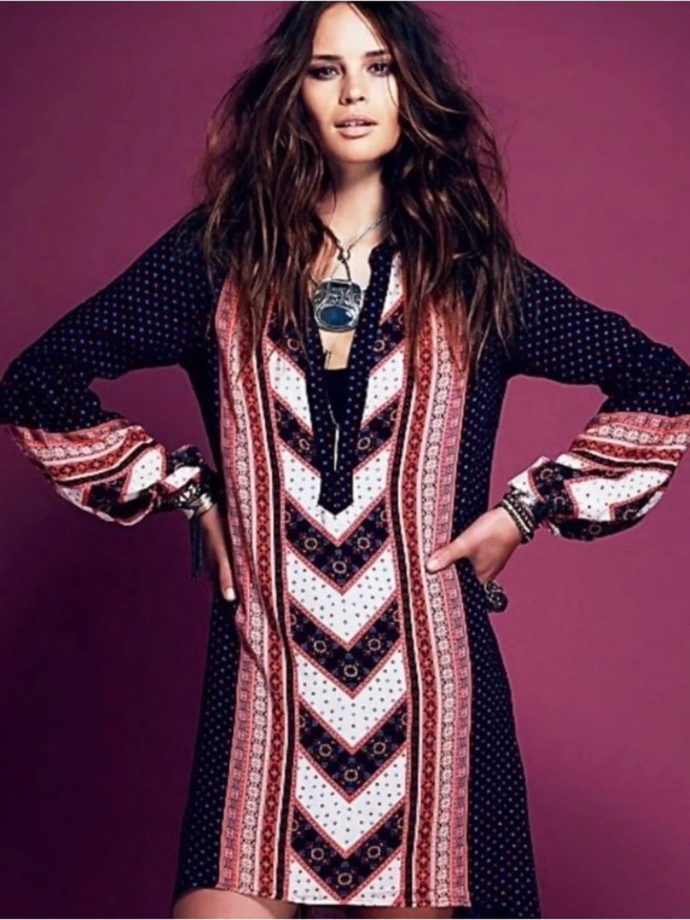 Free People Peace Maker Dress Black Combo Size XS